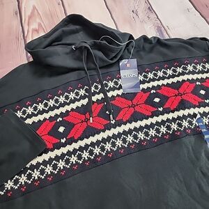 Chaps Womens XXL Holiday Christmas Print Drawstring Cowl Neck Black Red Long NWT